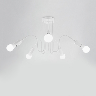 3/5 Lights Bare Bulb Suspension Light with White Curved Arm Simplicity Metallic Light Fixture