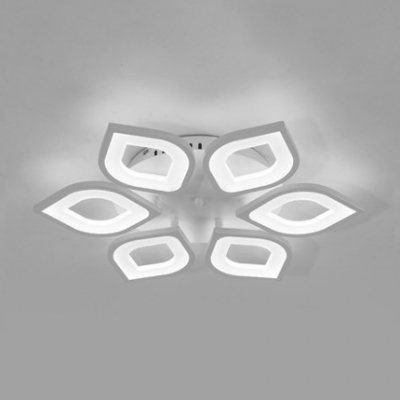 4/6 Heads Petal Semi Flush Light Monochromatic LED Ceiling Light with White Metal Canopy