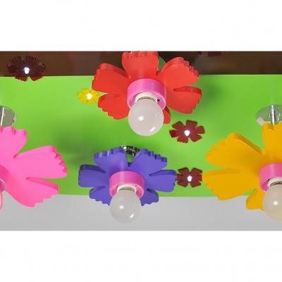 4 Heads Flower Ceiling Light Cartoon Style Kindergarten Glass Shade Flush Light in Pink