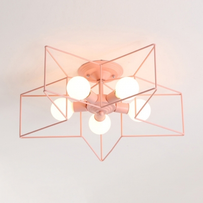 5 Lights Star Ceiling Light with Colorful Wire Guard Modern Chic Lighting Fixture for Children Room