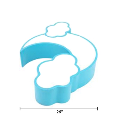 Acrylic LED Ceiling Lamp with Moon and Cloud Blue/Orange/Pink Flush Light for Kindergarten