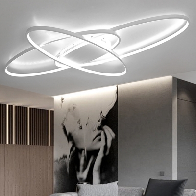 Aluminum Oval Ring Ceiling Lamp Simplicity Eye Protection LED Flush Light in White