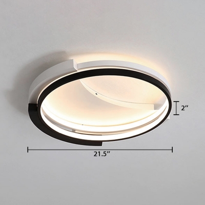 Black Ring Ceiling Lamp with Crescent Metal Canopy Minimalist Decorative LED Flush Light Fixture
