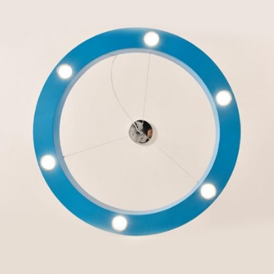 Blue/Green Circle LED Flush Light Metallic 6-LED Ceiling Fixture for Kindergarten