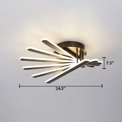 Brown Bar Semi Flush Light Fixture Contemporary Acrylic 6 Lights LED Ceiling Lamp
