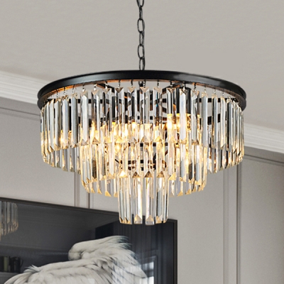 Clear Crystal Fountain Chandelier Modern Fashion 6 Lights Decorative Suspended Light in Black