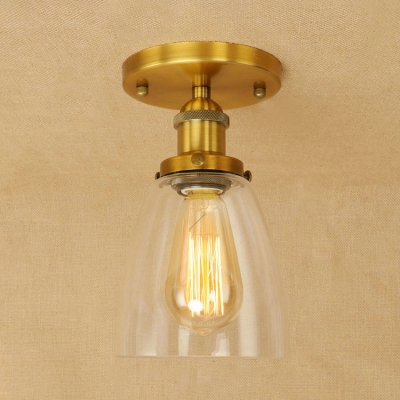 Clear Glass Cone Semi Flushmount Traditional Simple 1 Bulb Mini Lighting Fixture for Coffee Shop