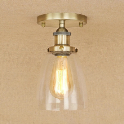 Clear Glass Cone Semi Flushmount Traditional Simple 1 Bulb Mini Lighting Fixture for Coffee Shop