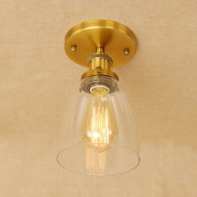 Clear Glass Cone Semi Flushmount Traditional Simple 1 Bulb Mini Lighting Fixture for Coffee Shop