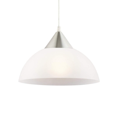 Dome Pendant Light Modern Simple White Glass Single Light Plug In Hanging Light in Silver