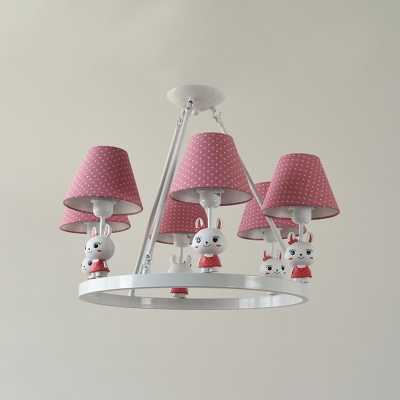 Dottie Fabric Shade Chandelier Light with Bunny White Finish 3/5 Lights Hanging Lamp for Girls Room