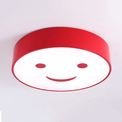 Drum LED Flush Light with Smile Amusement Park Acrylic Shade Lighting Fixture in Blue/Red/Yellow