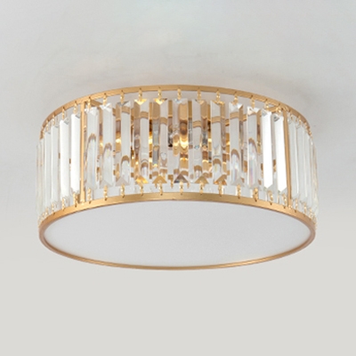 Gold Drum Semi Flush Mount Modernism Crystal 3/4/5 Bulbs Ceiling Fixture for Living Room