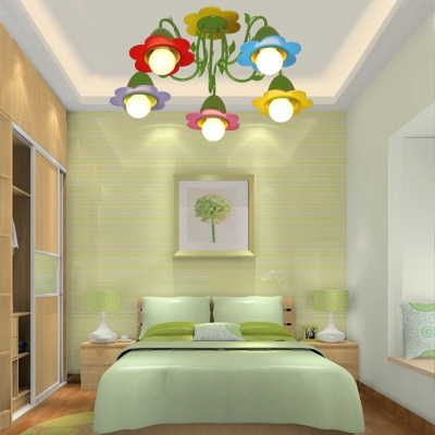 Green/Pink Flower Flushmount Modern Metal 5 Lights Ceiling Lamp for Nursing Room