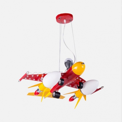 Metal Hanging Chandelier with Red Aircraft 5 Lights Hanging Ceiling Lamp for Boys Room