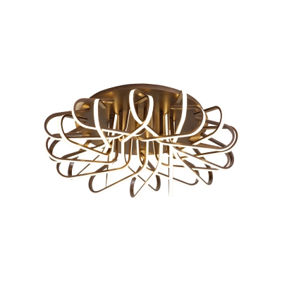 Modernism Curved LED Ceiling Light Metal Lighting Fixture in Brown for Restaurant
