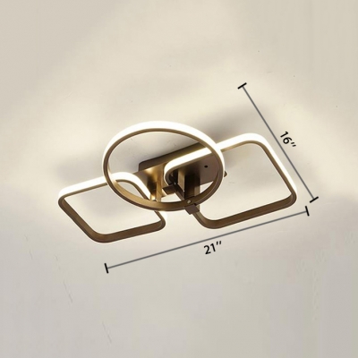 Modernism Ultrathin Ceiling Light with 3/5 Geometric Frame Metal LED Semi Flushmount in Coffee
