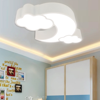 Moon and Cloud Flushmount Amusement Park Acrylic Decorative LED Ceiling Lamp in White