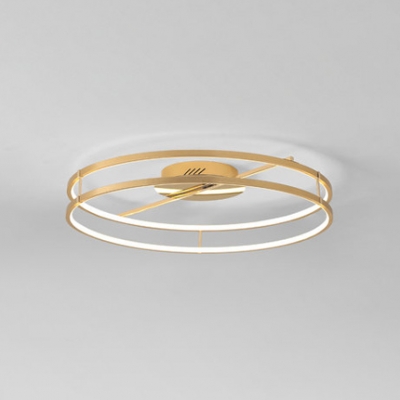 Nordic Style 2 Rings Lighting Fixture Metal Art Deco LED Semi Flush Light in Gold for Dining Room