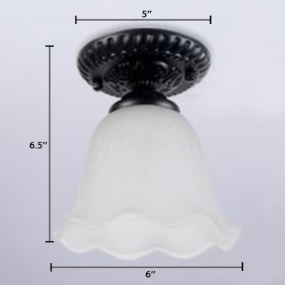 Simple Bell Mini Indoor Lighting with Opal Wavy Glass 1 Bulb Surface Mount Ceiling Light in Black
