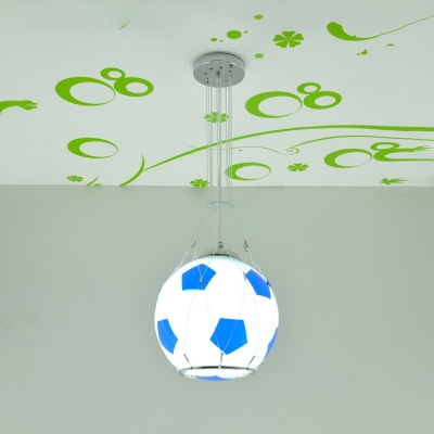 Single Light Football Pendant Lamp Boys Room Glass Shade Hanging Light in Blue/Red