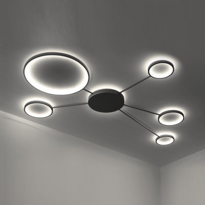 Sputnik LED Flush Light Fixture with Ring Shade Post Modern Silicon Gel Ceiling Light in Black