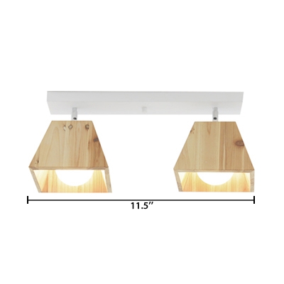 Tapered Square Semi Flush Mount Minimalist Wooden 1/2/3 Head Surface Mount Light with White Canopy