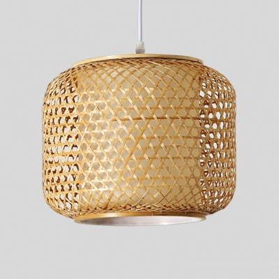 Weave Bucket Shade Indoor Lighting Fixture Minimalist Single Head Pendant Light in Wood