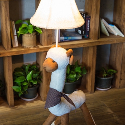 White Bell Shade Floor Lamp Fabric Shade Single Head Floor Light with Lovely Sheep for Bedside