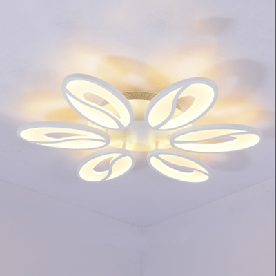 White Oval LED Semi Flush Light Modernism Simple Acrylic 4/6 Heads Ceiling Lamp for Living Room