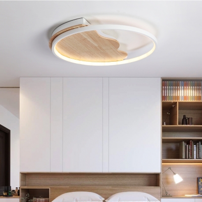 Wooden Canopy Flush Light Fixture with Halo Ring Modern Surface Mount LED Light in Third Gear