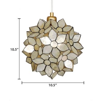 1 Head Shelly Shade Pendant Light with Flower Design Modernism Hanging Lamp in Brass