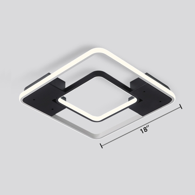 2 Square Ring Ceiling Lamp Minimalist Modern Metallic LED Flush Mount Light in Warm/White