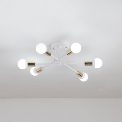 6 Heads Round Canopy Ceiling Light with Crossed Lines Minimalist Metal Semi Flushmount in Brass