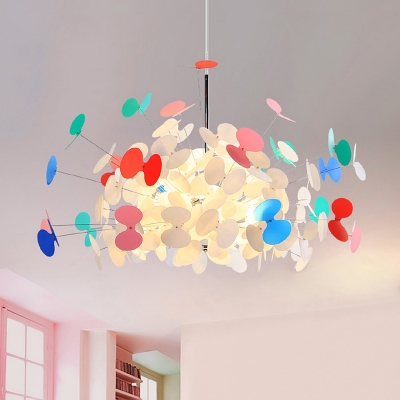 8 Bulbs Starburst Shape Suspended Light Post Modern Plastic Chandelier in Chrome for Kids