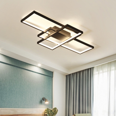 Black 3 Rectangle Frame Flush Light Nordic Style Metal LED Ceiling Light for Dining Room