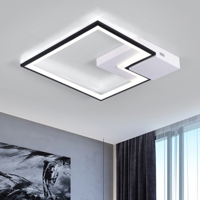 Black and White Squared Ceiling Light with Metal Frame Modernism LED Flush Light for Hotel Hall