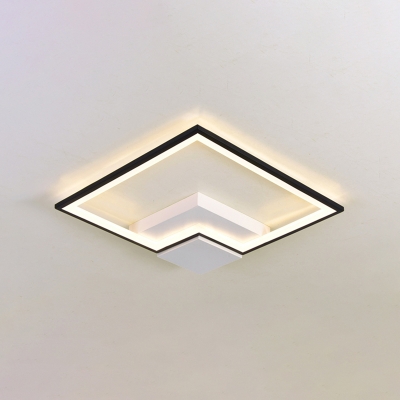 Black and White Squared Ceiling Light with Metal Frame Modernism LED Flush Light for Hotel Hall