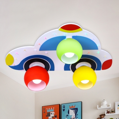 Cartoon Car 3 Lights Ceiling Fixture Multi Color Glass Shade Flush Mount for Boys Room