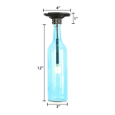 Colorful Industrial Bottle Semi Flush Mount Glass Shade Single Head Semi Flush Light Fixture in Black Finish
