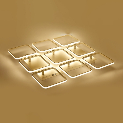 Modern Design Ultra Thin Semi Flush Light with 2/4/6/9 Square Ring Metallic LED Indoor Lighting
