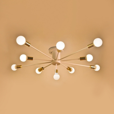 Modernism Industrial Sputnik Ceiling Lamp Metallic 8/10/11 Heads Semi Flush Mount in Gold Finish for Restaurant