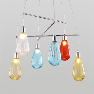 Multicolored Water Drop Suspended Light Nordic Style Glass 6 Lights Hanging Lamp for Bar Counter