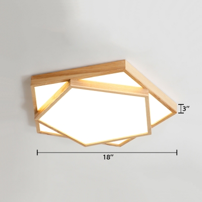Pentagon Indoor Lighting Fixture Nordic Style Acrylic Shade LED Flush Light Fixture in Wood