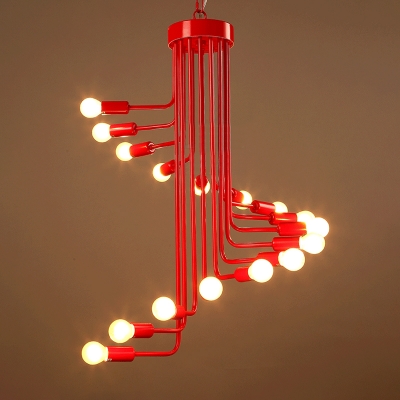 Scarlet Red Spiral Hanging Light Modern Chic Metallic Multi Light Suspension Light
