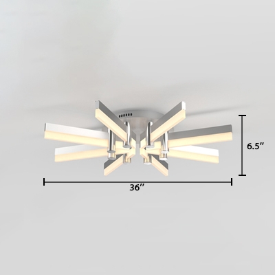 Silver Matchsticks Semi Flush Light Modern Design Acrylic 8-LED Ceiling Fixture for Corridor