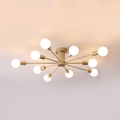 Soft Gold Branch Semi Flush Mount Light Modern Fashion Metal 8/10 Lights Art Deco Ceiling Lamp