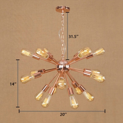 Vintage Industrial Sputnik Chandelier Wrought Iron Multi Light Hanging Light in Rose Gold