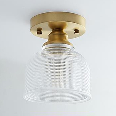 1 Bulb Bowl Semi Flush Mount Light Industrial Retro Style Textured Glass Mini Indoor Lighting Fixture in Brass