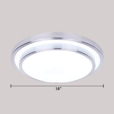 2 Tiers Round LED Flush Light Modern Design Burnished Aluminum Flush Ceiling Light in Silver